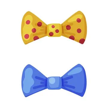 Carnival photo booth party objects set. Yellow and blue bow ties cartoon vector Illustrazione stock