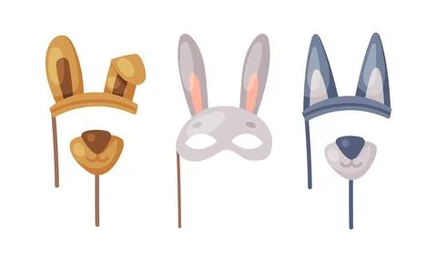 Carnival photo booth party objects set. Rabbit, dog and wolf carnival masks Illustrazione stock