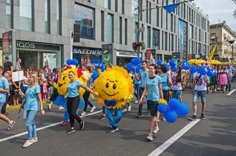 Carnival procession representatives of Logos tutoring center Stock Photos