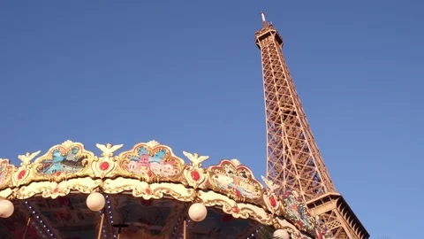 Carnival Ride in front of Eiffel Tower Paris 4k Stock Footage 93376253