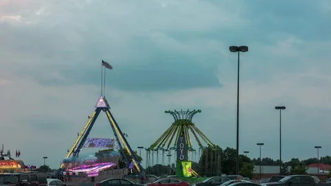 Carnival Rides with Rolling Clouds Stock Footage 91757253