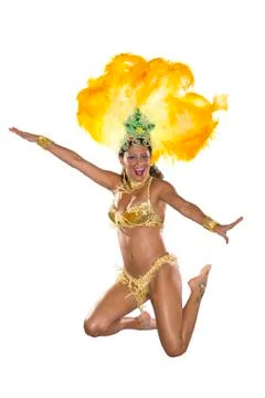 Carnival, Samba Dancer, dressed in feather costume Stock Photos
