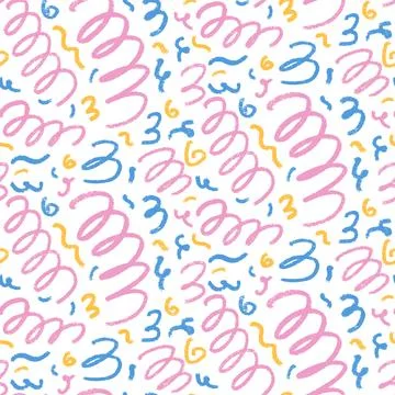 Carnival seamless pattern. Squiggle crayon confetti endless background. Fun Stock Illustration