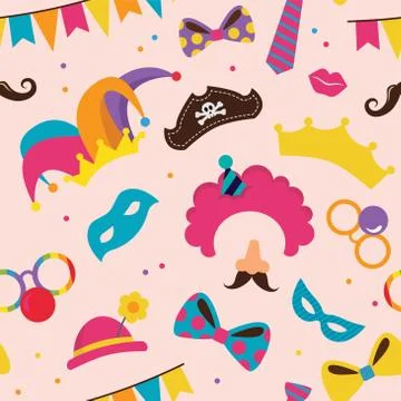 Carnival seamless pattern. Vector background with carnival symbols , masks and 库存插图