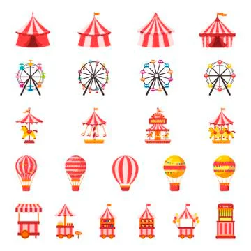 Carnival set. Amusement park. Vector illustration on white isolated backgroun 스톡 일러스트