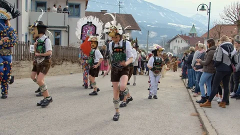 Carnival in Tirol Halbweiser dancing 스톡 동영상 103692035