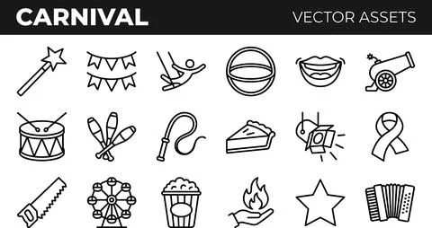 Carnival Vector Assets - Circus and Entertainment Line Icons Collection. Stock Illustration