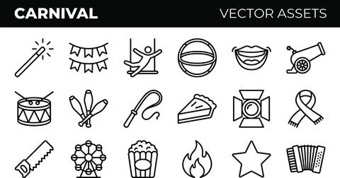 Carnival Vector Assets - A Collection of Circus and Entertainment Icons. Stock Illustration