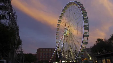 Carnival Wheel in nice at night Stock Footage 73969120