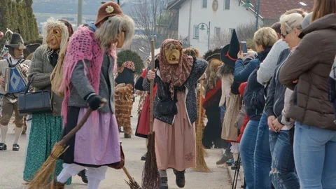 Carnival witches return and pass the winter a beautiful old tradition Stock Footage 103700804
