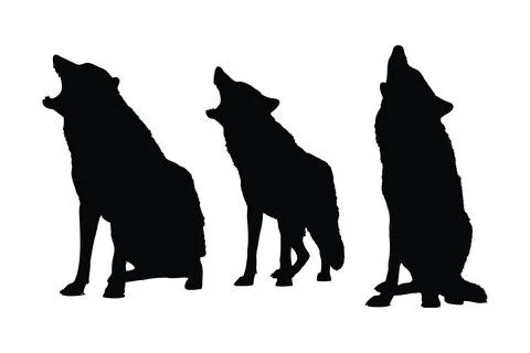 Carnivore wolves silhouette bundle. Dangerous wild animals like wolf, silho.. Illustrazione stock