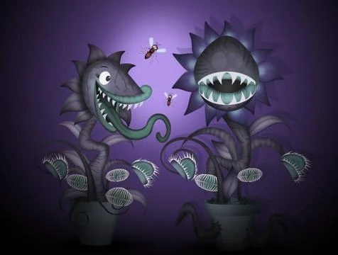 Carnivorous plant in the dark Stock Illustration