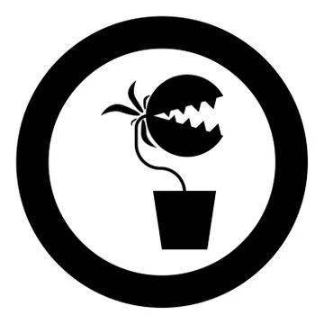 Carnivorous plant Flytrap Monster with teeths in pot icon in circle round bla Stock Illustration