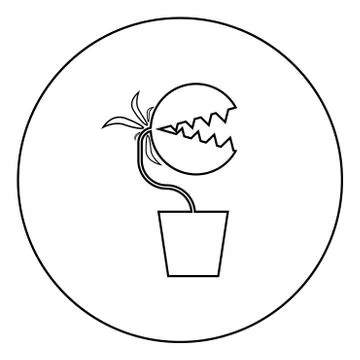 Carnivorous plant Flytrap Monster with teeths in pot icon in circle round out Stock Illustration