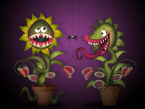 Carnivorous plants in the darkness Stock Illustration