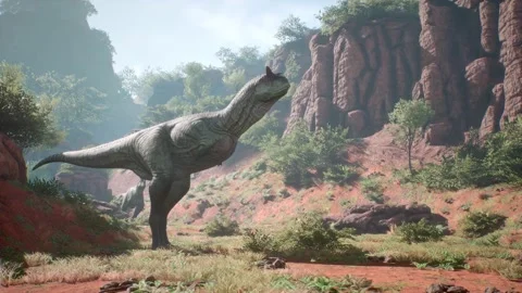 Carnotaurus Calls and Eats Cretaceous Period Dinosaurs 3D Animations Renderi Stock Footage 226623090