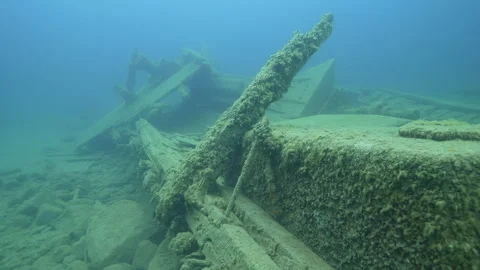 Caroline Rose Shipwreck in Fathom Five National Park, Tobermory, Canada Stock Footage 311129681