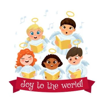 Caroling kids composition Stock Illustration