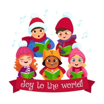 Caroling kids composition Stock Illustration