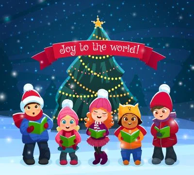 Caroling kids composition Stock Illustration