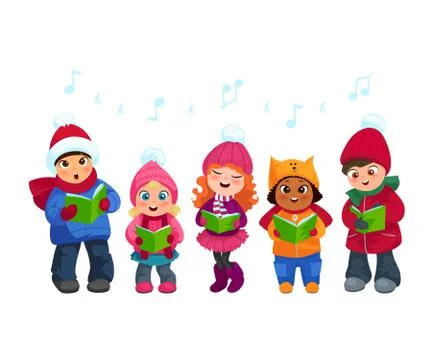 Caroling kids set Stock Illustration