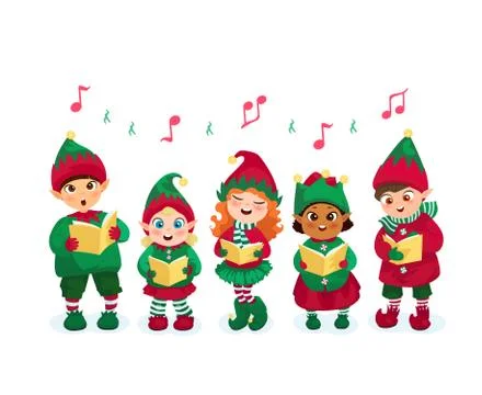 Caroling kids set Stock Illustration