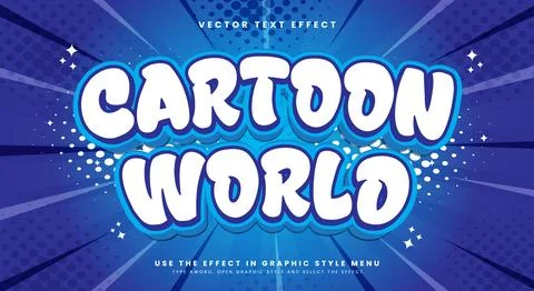 Caroon world comic Style 3d editable text effect Stock Illustration
