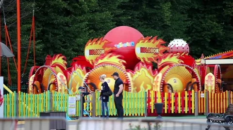 Carousel in amusement park Stock Footage 52764569