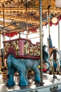 Carousel in amusement park. Stock Photos