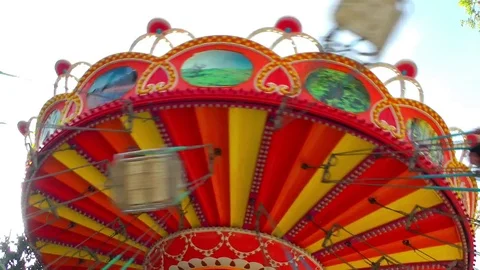 Carousel in Amusement Park Playground Fun Place Fair Stock Footage 81499543