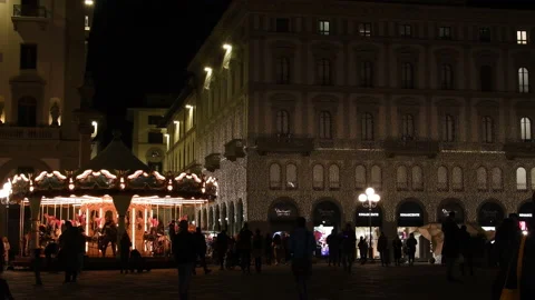 Carousel and decoration with sparkling lights Stock Footage 165778182