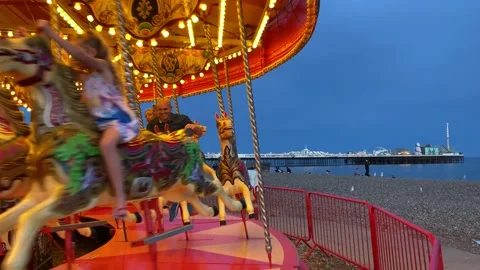 Carousel on the beach of Brighton Stock Footage 141873200