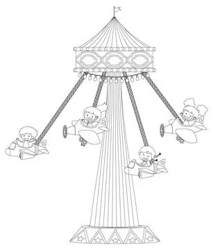 Carousel black and white doodle character Stock Illustration