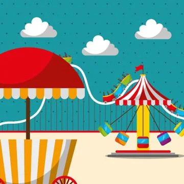 Carousel chair roller coaster and food booth carnival fun fair festival Stock Illustration