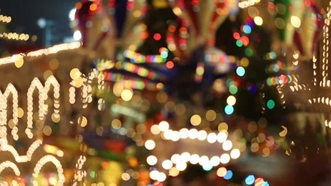 Carousel at the Christmas fair blured Video stock 98432831
