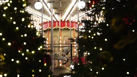 Carousel at the Christmas fair Stock Footage 98064563