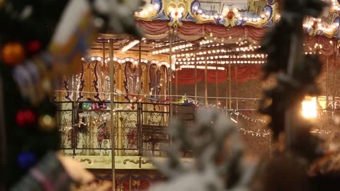 Carousel at the Christmas fair Stock Footage 99398672