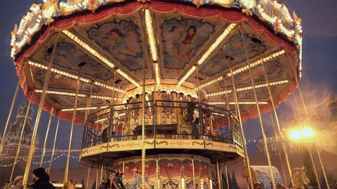 The carousel at the Christmas fair on Red Square in Moscow, Russia Video stock 120806471
