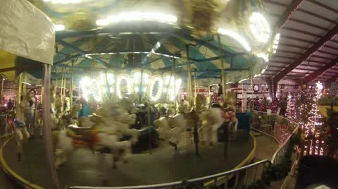 Carousel at Christmas Village Stock Footage 12748880