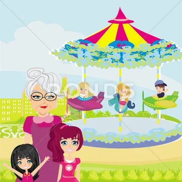 Carousel in city Stock Illustration