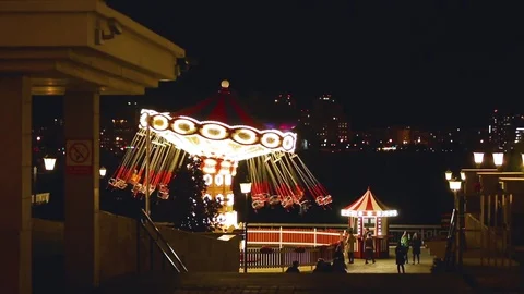 Carousel in the city park Stock Footage 81068338