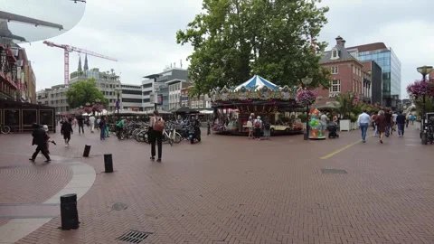 Carousel in Eindhoven center. Eindhoven, Netherlands Aug 19 2022 Stock Footage 297607064