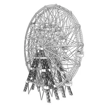 Carousel Ferris Wheel Silhouette Vector. Stock Illustration