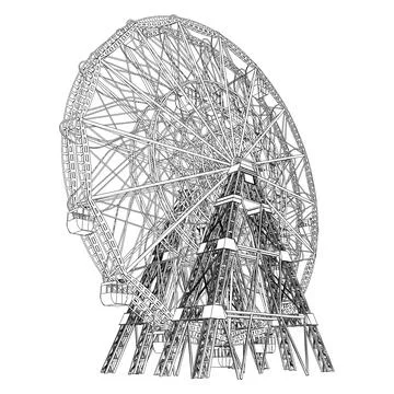 Carousel Ferris Wheel Silhouette Vector. Stock Illustration