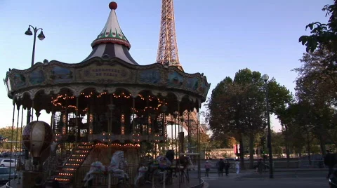 Carousel In Front of Eiffel Tower Stock Footage 270915
