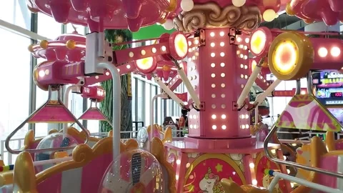 Carousel game machine. With a very cute horse. Colorful and flashing lights. Stock Footage 247930810