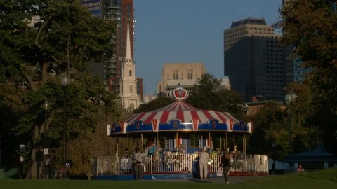 Carousel &amp; Historic Skyline Stock Footage 106638661