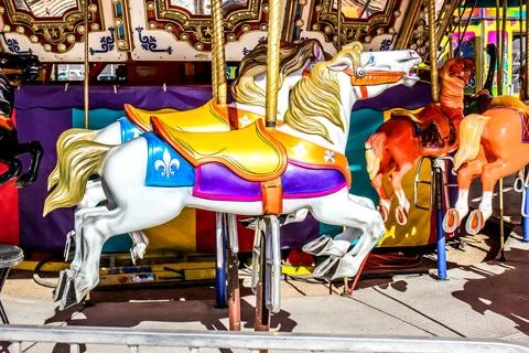 Carousel Horses On Amusement Park Ride Stock Photos