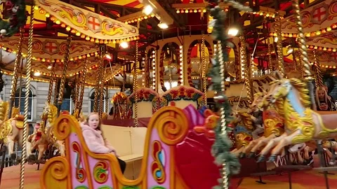 Carousel horses at a funfair Stock Footage 224129755