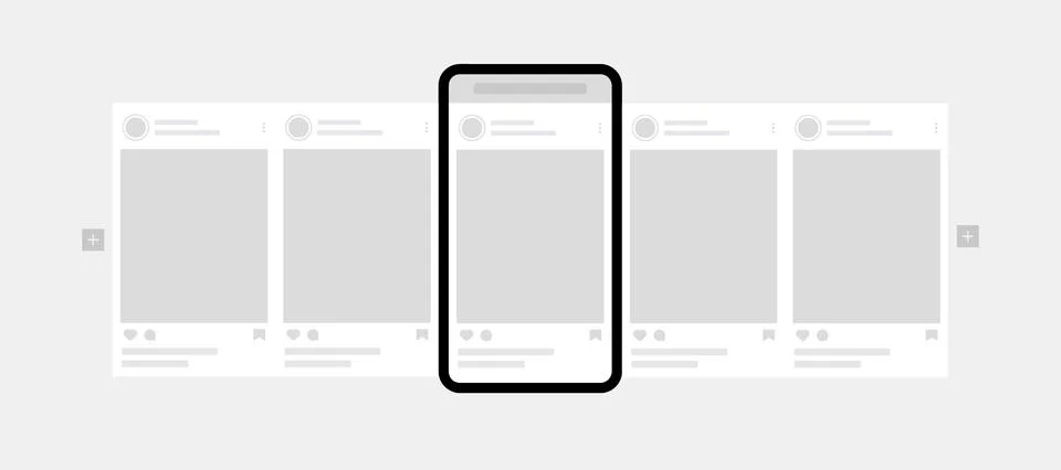 Carousel interface posts for social network design. Smartphone with carousel Stock Illustration